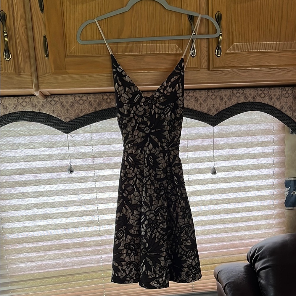 Papaya Black and Tan Spaghetti Strap Mini Dress